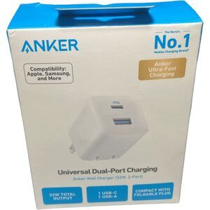 Anker 33W 2-Port Wall Charger USB-C + USB-A Fast PD Quick Charge White 323
